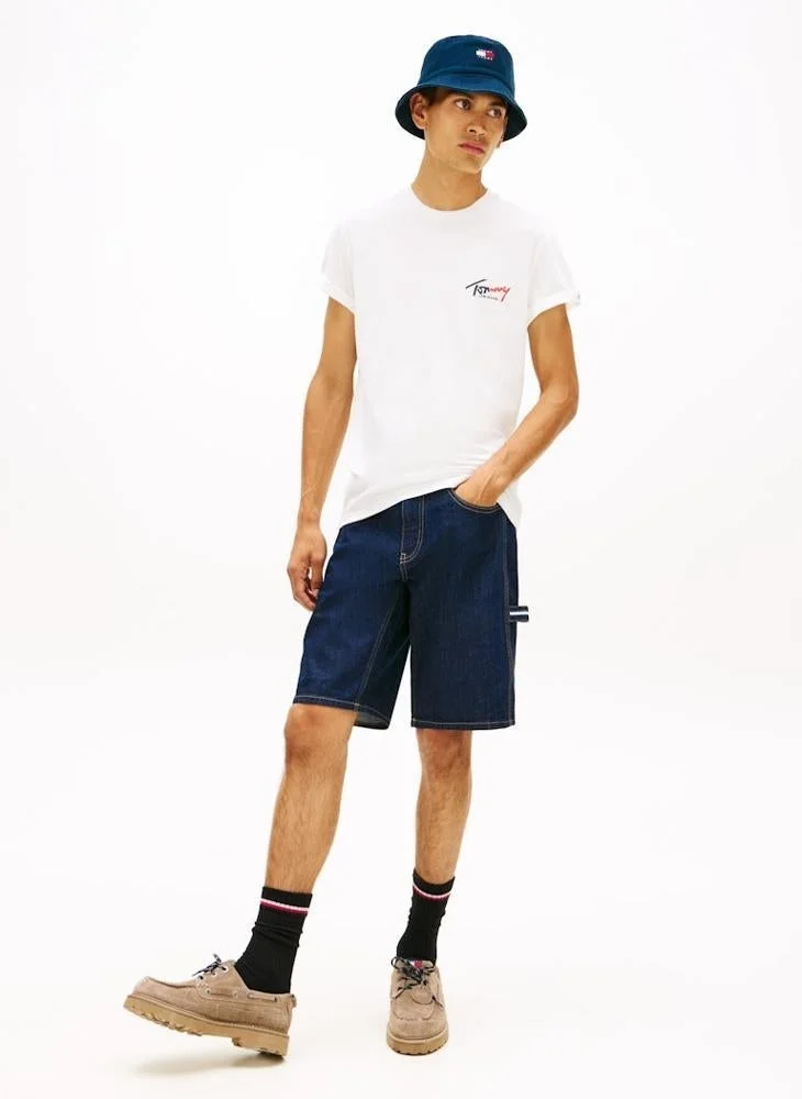 Tommy Jeans Ecru Signature Logo Slim Jersey T-Shirt for Men | Best Price UAE