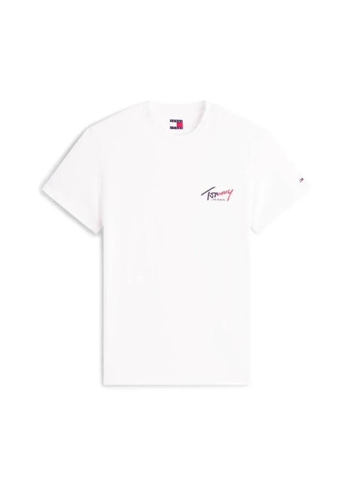 Tommy Jeans Ecru Signature Logo Slim Jersey T-Shirt for Men | Best Price UAE