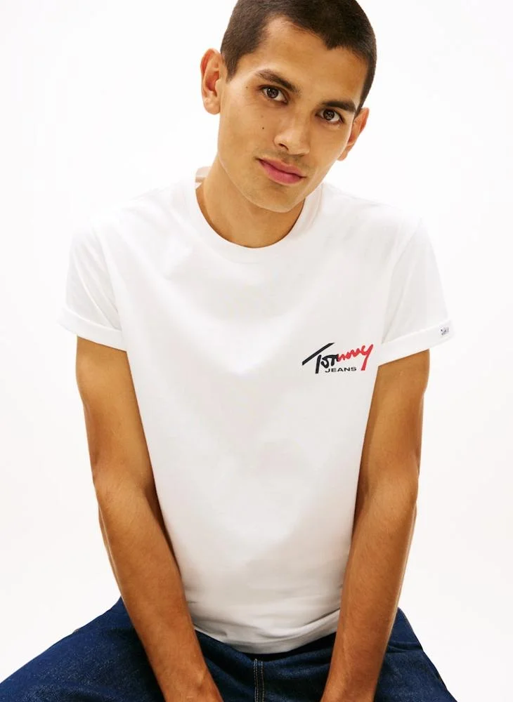 Tommy Jeans Ecru Signature Logo Slim Jersey T-Shirt for Men | Best Price UAE