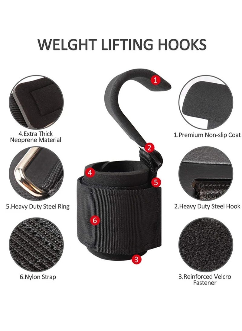 AROAQ Weight Lifting Training Grips Straps, Weight Lifting Hooks Grips With Wrist Wraps, Gym Reapers Lifting Wrist Straps For Weightlifting, Bodybuilding, Strength Training and Deadlifts, (Black Hooks)  - Image 2
