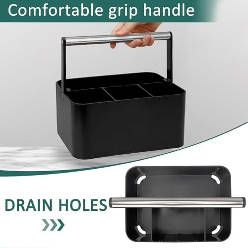BYUNER Black Shower Caddy Portable: Plastic Bathroom Caddy Countertop,Cleaning Caddy Organizer with Handle,Utility Hard Shower Basket Storage Tote for Toiletry,College Dorm Room Essential for Guys/Men - Image 3