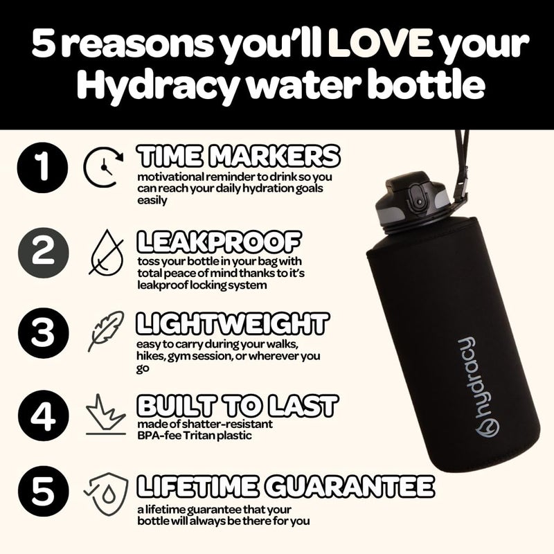 Hydracy 64 oz Motivational Water Bottle with Time Marker  2 Liter Water Jug  Reusable Gym Water Bottle With Strap  Leak Proof Chug Lid  Bike Bottle with Fruit Infusion Strainer  Ideal Gift - Image 2
