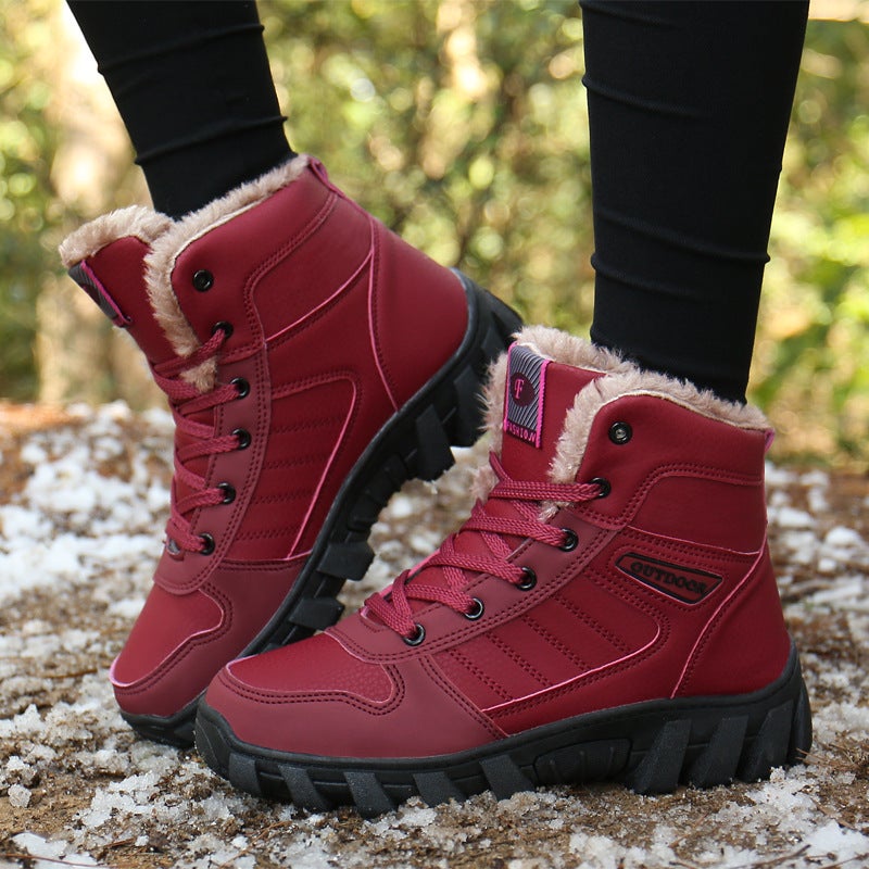 Large Size Couple Cotton Shoes Casual High-Top Outdoor Sports Shoes Winter Velvet Warm Men'S And Women'S Snow Boots - Image 3