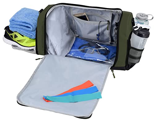 FocusGear Ultimate Gym Bag 2.0: The Crowdsource Duffel Bag with 10 Compartments Including Water Resistant Pouch, Green, Medium (20"), Green, Medium (20") - Image 3