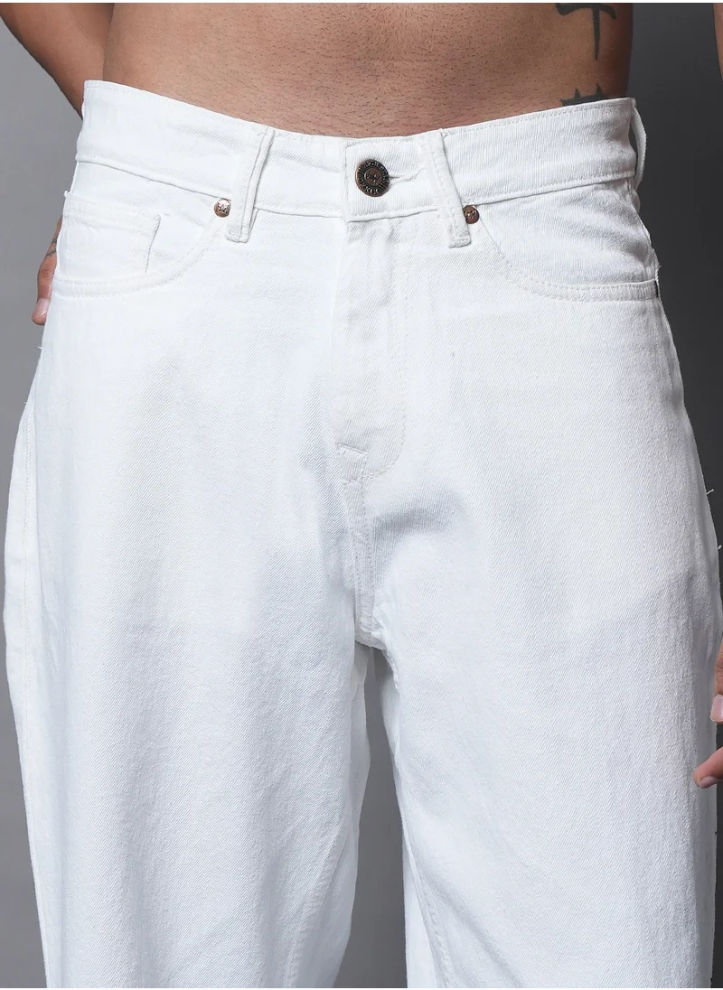 هاي ستار White Wide Leg Men’s Jeans, Mid-Rise, Cotton