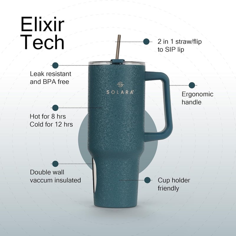 SOLARA Elixir 40oz Tumbler for Hot and Cold, 1200ml Insulated Tumbler with Lid, Stainless Steel Tumbler with Straw, Travel Tumbler, Coffee Mug for Office, Home, 1200ml, 40oz, Bezel - Image 3
