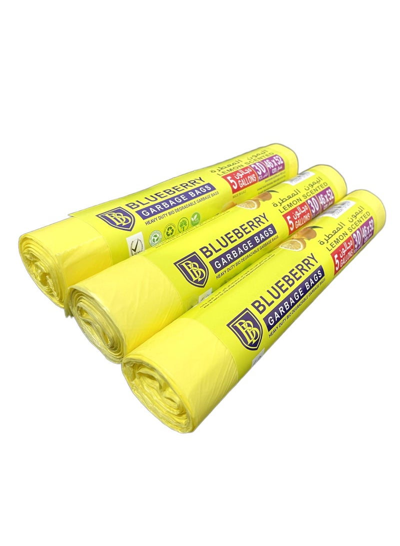 بلوبيري 3 لفة من كيس القمامة (حجم 46x52cm ، 5 جالون ، 30pcs لكل لفة) للمنزل والمكتب والحمام - Image 1