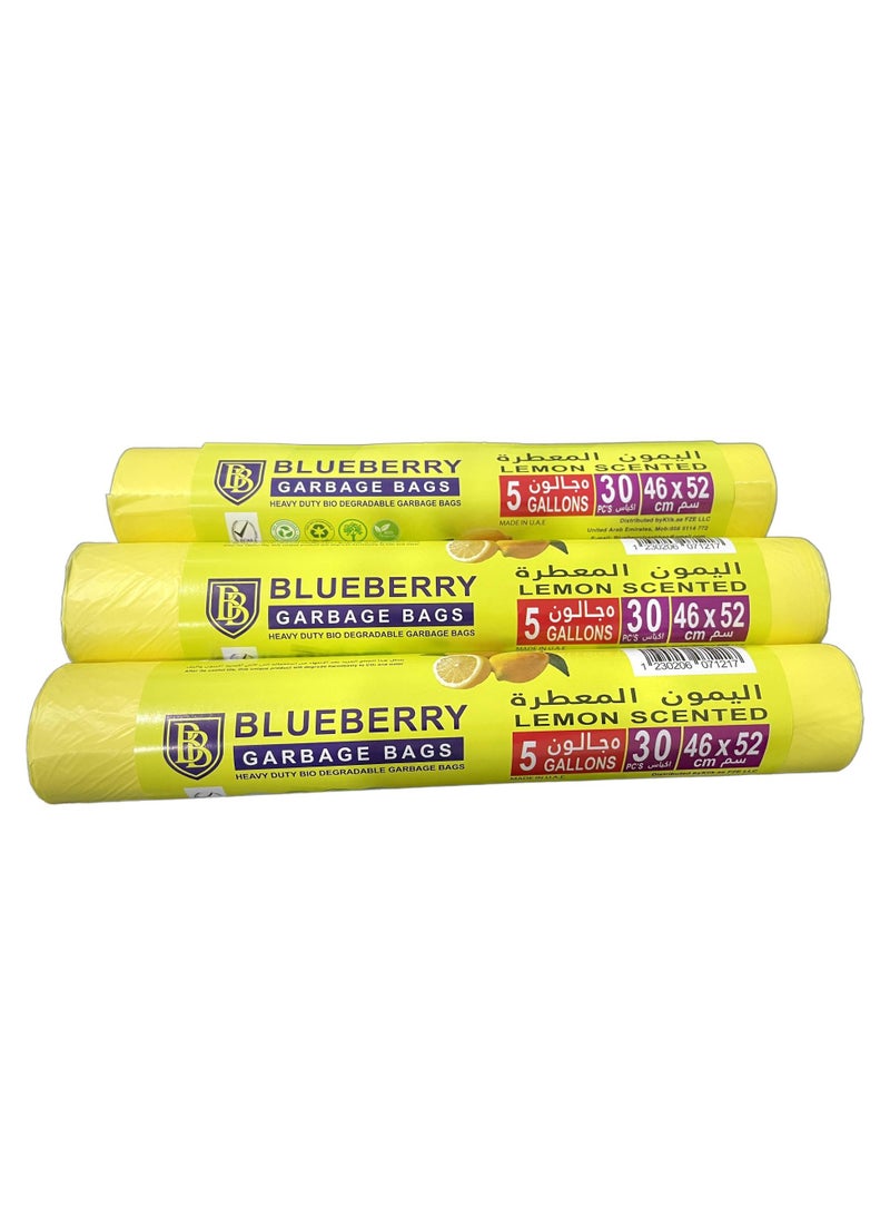 بلوبيري 3 لفة من كيس القمامة (حجم 46x52cm ، 5 جالون ، 30pcs لكل لفة) للمنزل والمكتب والحمام - Image 2
