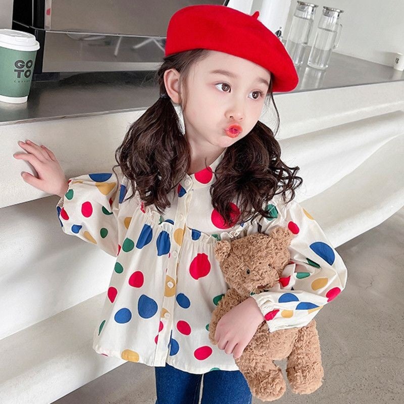 Girls' Shirts Style Korean Style Baby Spring & Fall Polka Dot Princess Style Shirt Puff Sleeve Girls' Tops - Image 4