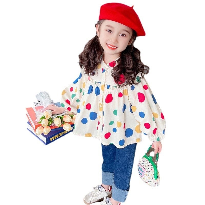 Girls' Shirts Style Korean Style Baby Spring & Fall Polka Dot Princess Style Shirt Puff Sleeve Girls' Tops - Image 5