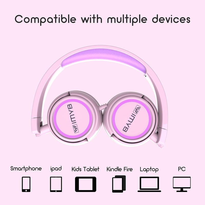 IMYB Kids Headphones, V1 Wired Stereo Foldable Tangle-Free 3.5mm Adjustable On-Ear Headphones for Kids for School/Toddlers/Childrens/Teens/Boys/Girls/Ipad/Tablet/Kindle/Phones/Travel/Plane (Pink) - Image 5