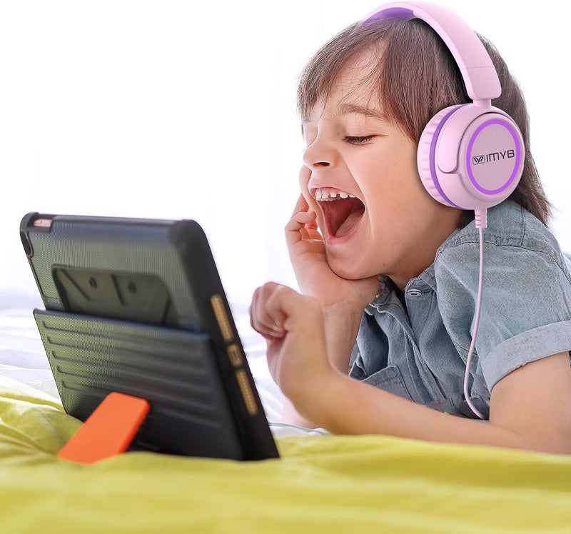 IMYB Kids Headphones, V1 Wired Stereo Foldable Tangle-Free 3.5mm Adjustable On-Ear Headphones for Kids for School/Toddlers/Childrens/Teens/Boys/Girls/Ipad/Tablet/Kindle/Phones/Travel/Plane (Pink) - Image 2