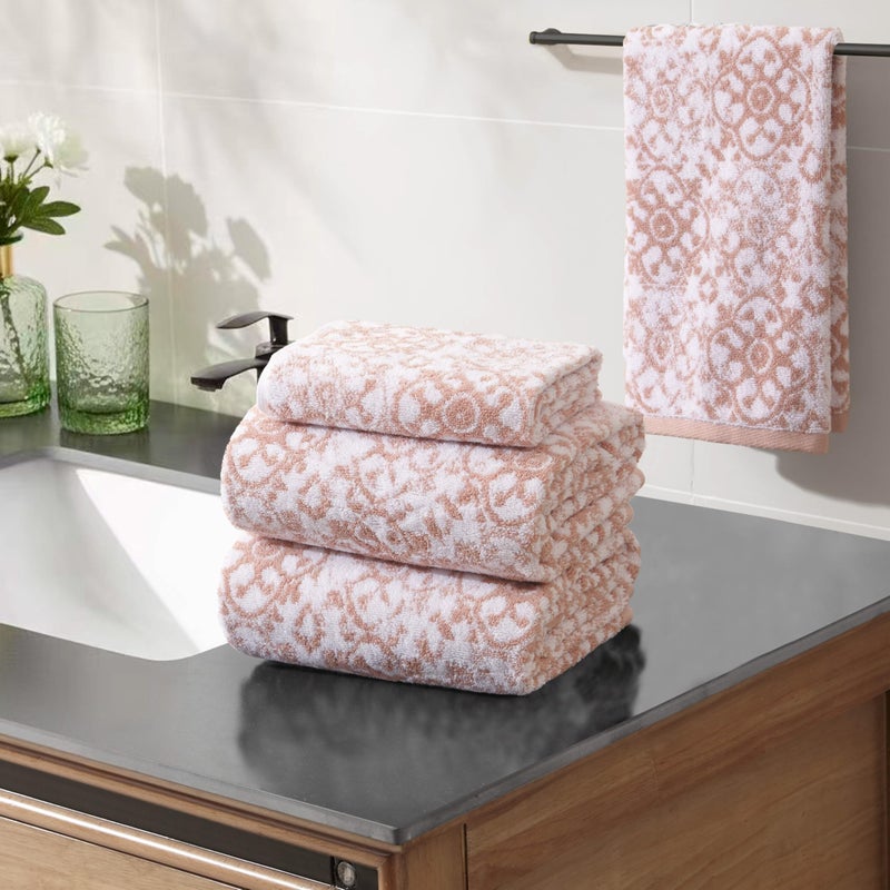 Jessica Simpson - Bath Towel 4 Piece Set, Aziza, Premium Bathroom Decor, Includes 2 Hand Towels and 2 Shower Towels, 100% Cotton & Machine Washable, Rose Smoke - Image 3