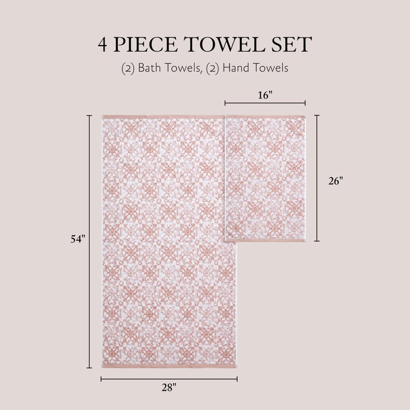 Jessica Simpson - Bath Towel 4 Piece Set, Aziza, Premium Bathroom Decor, Includes 2 Hand Towels and 2 Shower Towels, 100% Cotton & Machine Washable, Rose Smoke - Image 2