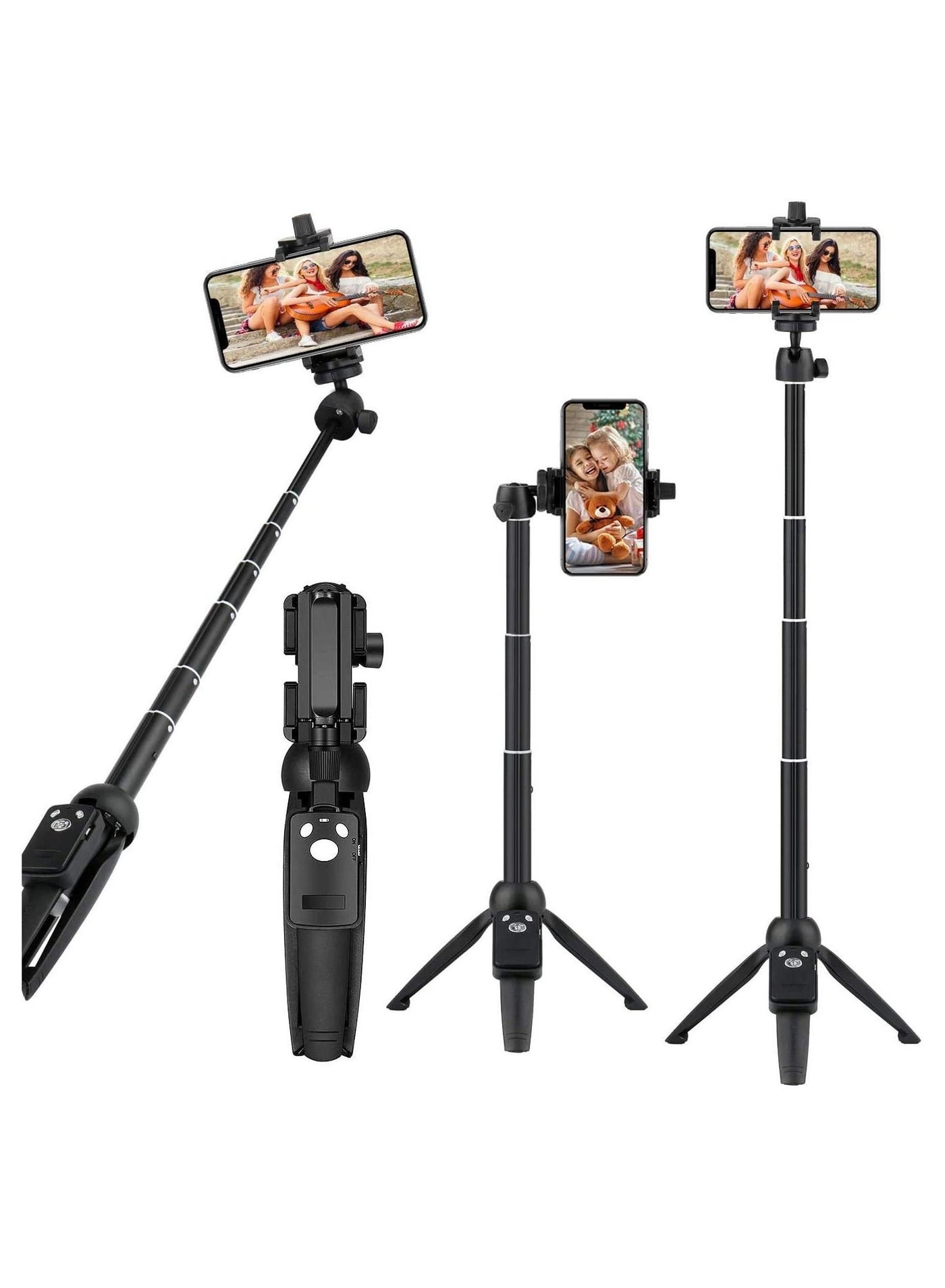 Selfie Stick Tripod 1M Extendable Rod with Wireless Remote and Phone Clip,Aluminum Alloy Lightweight Portable for iPhone/Android
