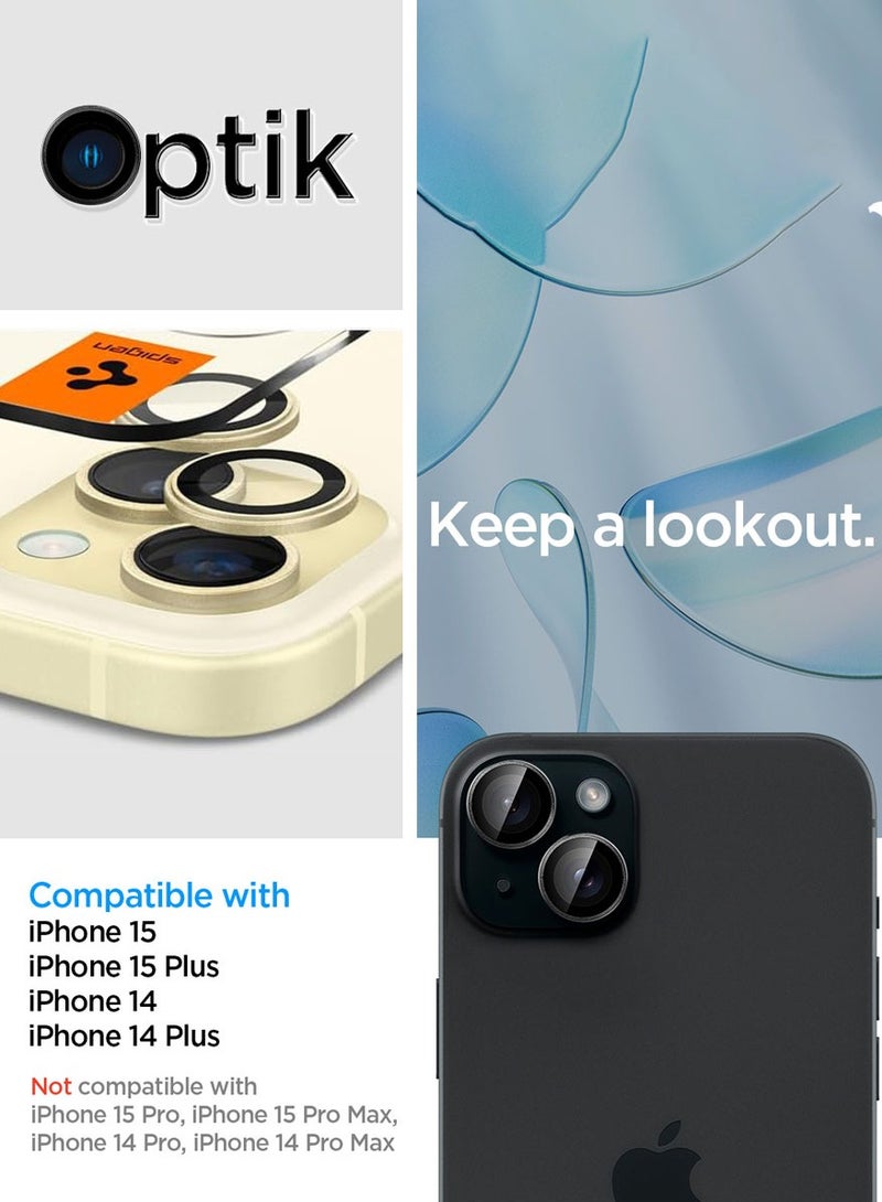 Spigen Glastr Ez Fit Optik PRO for iPhone 15 Plus, iPhone 15, iPhone 14 Plus and iPhone 14 Camera Lens Screen Protector - Yellow [2 Pack] - Image 2