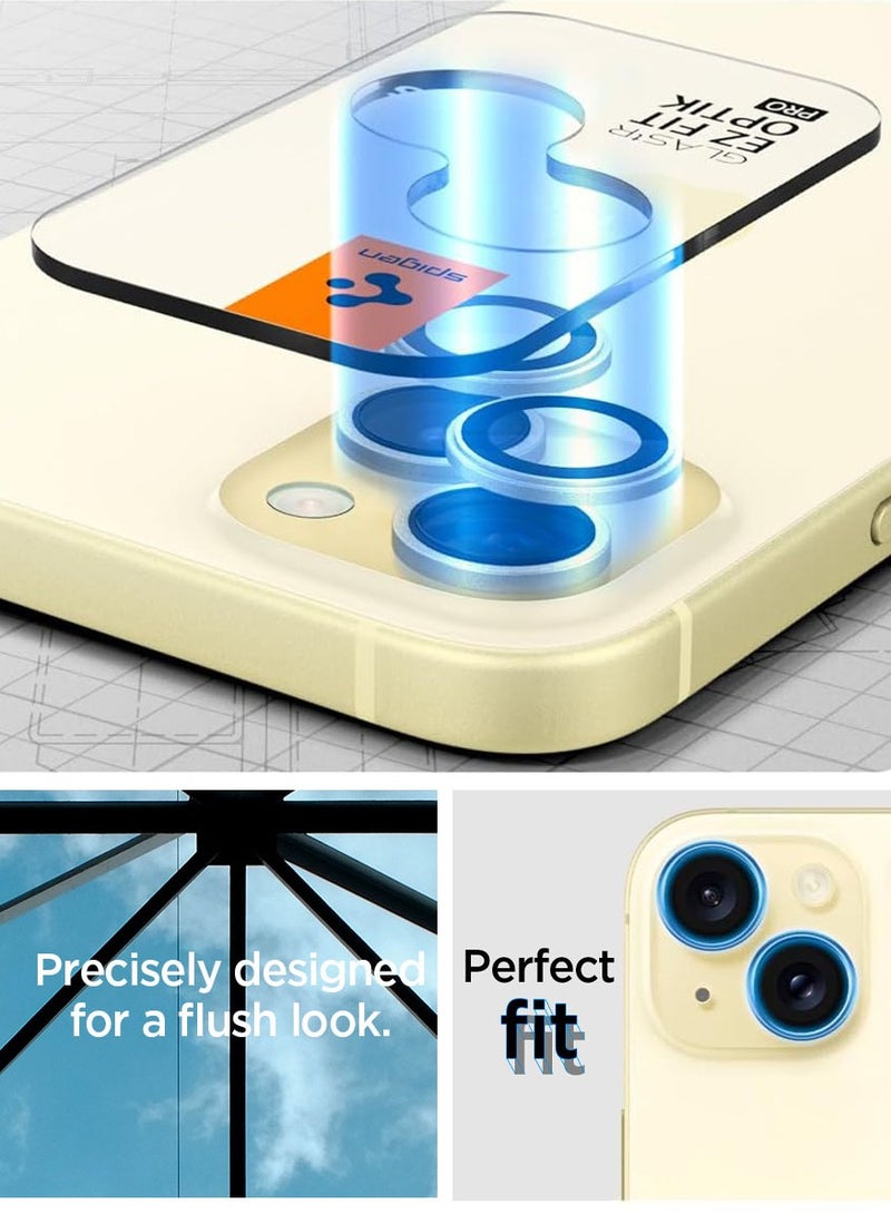 Spigen Glastr Ez Fit Optik PRO for iPhone 15 Plus, iPhone 15, iPhone 14 Plus and iPhone 14 Camera Lens Screen Protector - Yellow [2 Pack] - Image 5