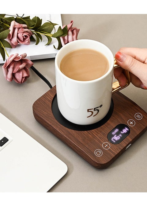 Coffee Cup Heater, Intelligent Heating Pad with LED light, 3 Heat Settings, 4H Auto Shut Off, Cup Heater, Efficient Heats Up Quickly Coffee Cup Warmer for Home and Office（wood grain color）