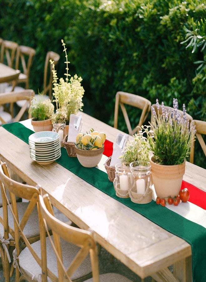 Kingdder 2 Pcs Italy Table Runner Italian Themed Party Decoration 13" x 72" Linen Red Green and White Striped Table Runner for Home Kitchen Dining Room Dinner Home Decor - Image 4