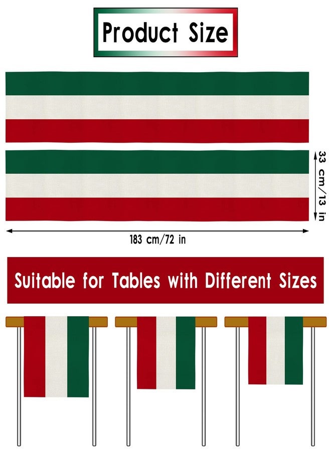 Kingdder 2 Pcs Italy Table Runner Italian Themed Party Decoration 13" x 72" Linen Red Green and White Striped Table Runner for Home Kitchen Dining Room Dinner Home Decor - Image 2