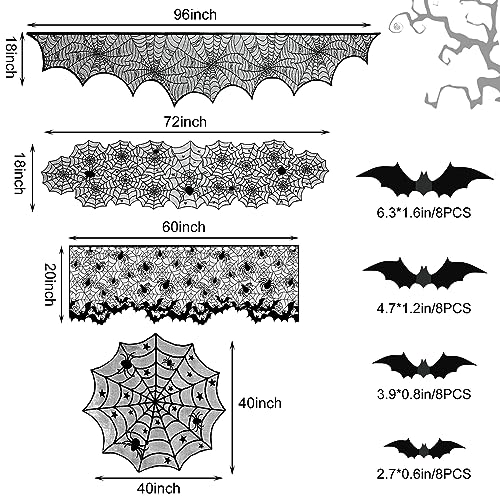 Yunfan 5Pack Halloween Decorations Indoor Halloween Spider Web Tablecloth Table Runners Fireplace Mantel Scarf Cobweb Lampshade Scary 3D Bats for Halloween Spooky Home Decor - Image 5