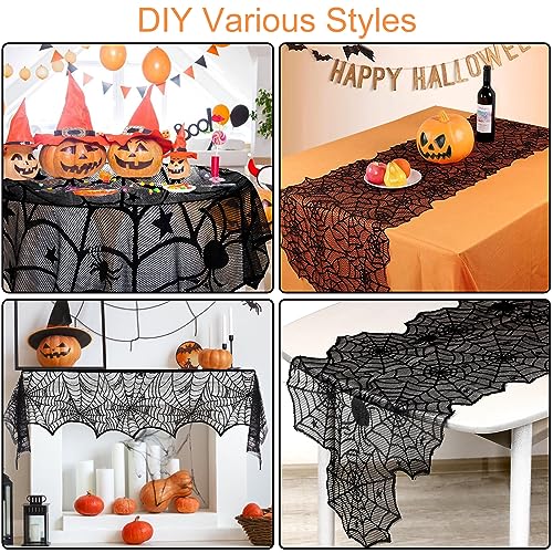 Yunfan 5Pack Halloween Decorations Indoor Halloween Spider Web Tablecloth Table Runners Fireplace Mantel Scarf Cobweb Lampshade Scary 3D Bats for Halloween Spooky Home Decor - Image 4