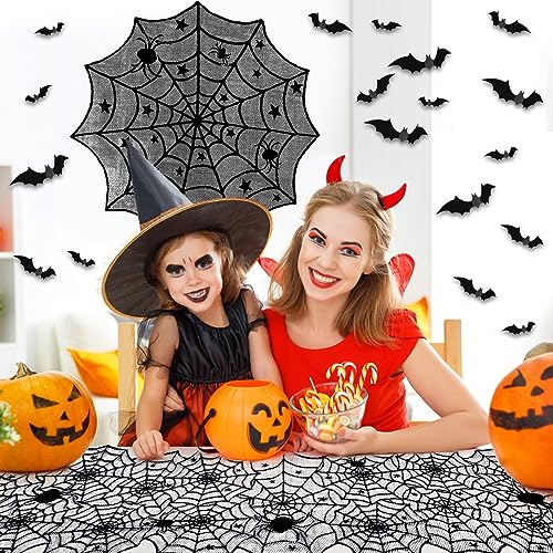 Yunfan 5Pack Halloween Decorations Indoor Halloween Spider Web Tablecloth Table Runners Fireplace Mantel Scarf Cobweb Lampshade Scary 3D Bats for Halloween Spooky Home Decor - Image 3