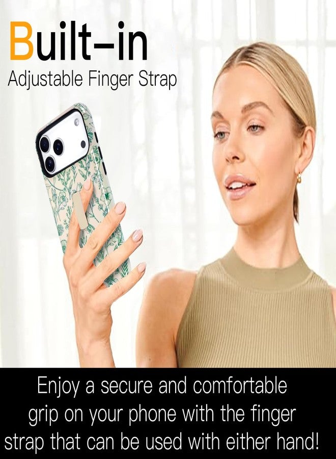سوكاد جراب هاتف SOKAD Sage Flower لهاتف iPhone 17 Pro Max مع مسند وحزام للأصابع، بنقشة زهور خضراء عتيقة للبنات والسيدات، غطاء واقٍ لامع مقاوم للصدمات - Image 2