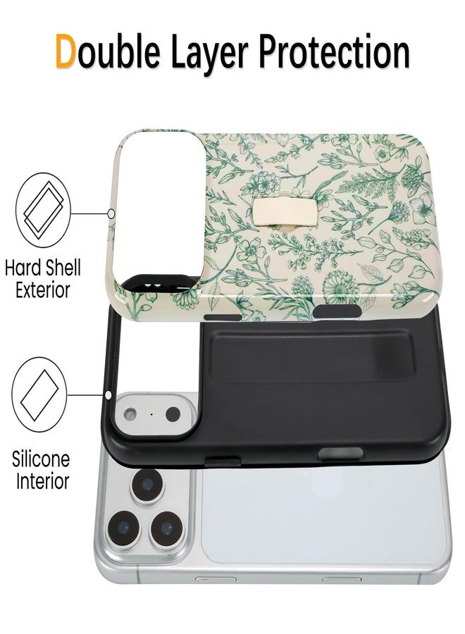 سوكاد جراب هاتف SOKAD Sage Flower لهاتف iPhone 17 Pro Max مع مسند وحزام للأصابع، بنقشة زهور خضراء عتيقة للبنات والسيدات، غطاء واقٍ لامع مقاوم للصدمات - Image 3