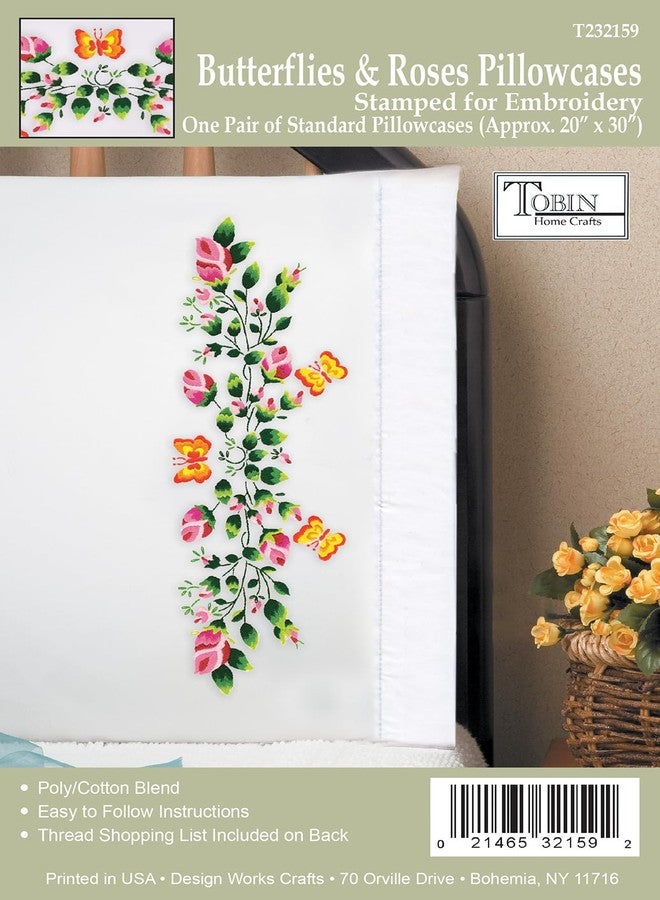 Tobin Butterflies and Roses Pillowcases for Embroidery - Image 2