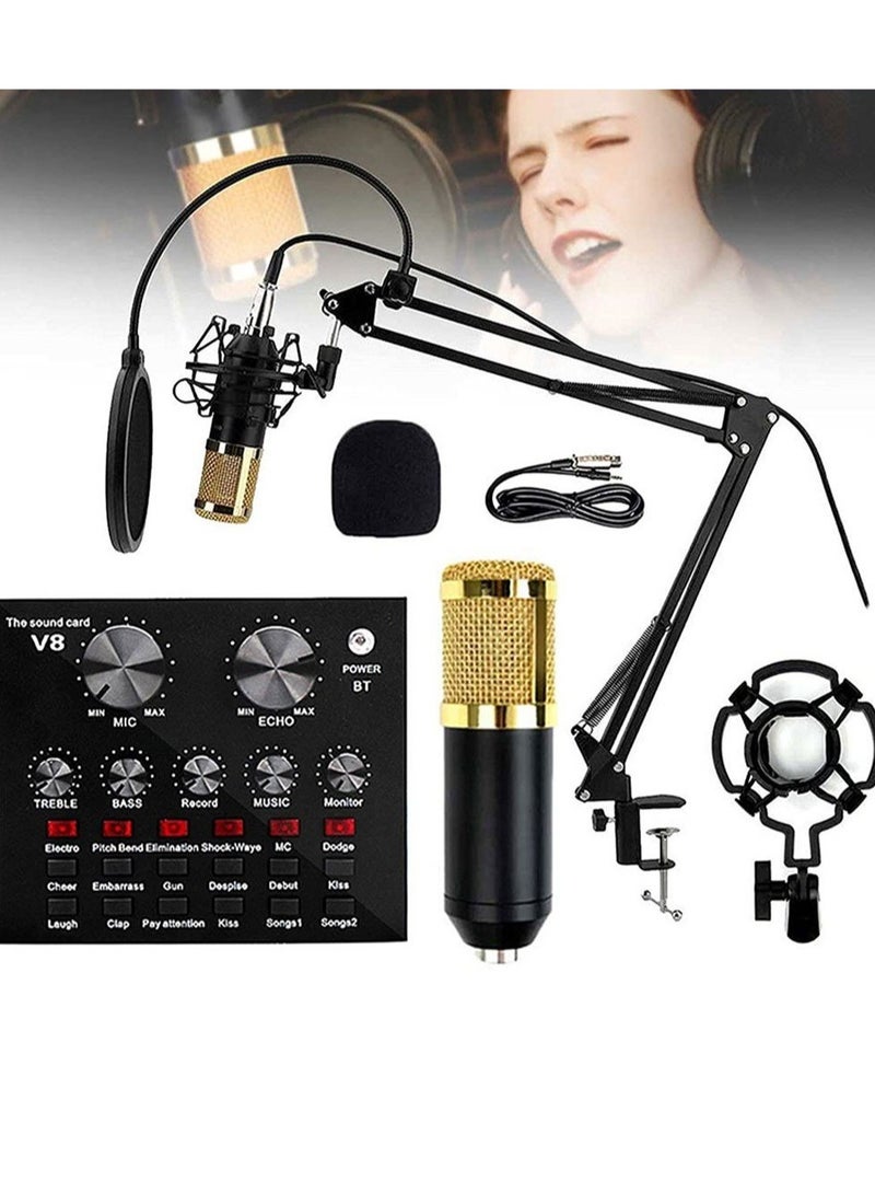 ELTRAZONE Microphone,Live Sound Card & BM800 Suspension Microphone Kit Broadcasting Recording Condenser Microphone Set Intelligent Volume Audio Mixer Sound Card for Computer PC Live Sound - Image 1