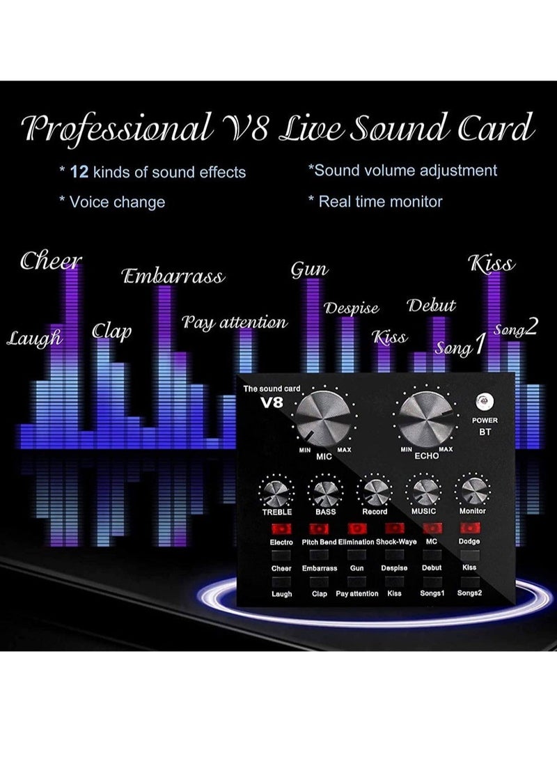 ELTRAZONE Microphone,Live Sound Card & BM800 Suspension Microphone Kit Broadcasting Recording Condenser Microphone Set Intelligent Volume Audio Mixer Sound Card for Computer PC Live Sound - Image 4