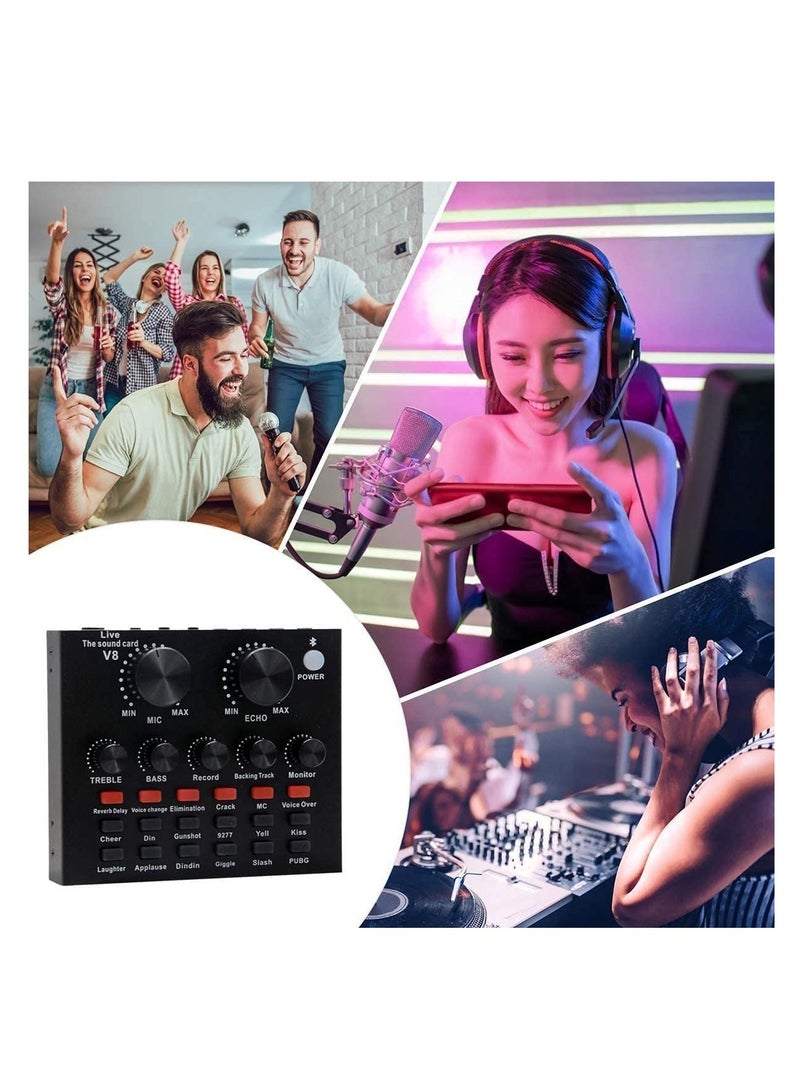 ELTRAZONE Microphone,Live Sound Card & BM800 Suspension Microphone Kit Broadcasting Recording Condenser Microphone Set Intelligent Volume Audio Mixer Sound Card for Computer PC Live Sound - Image 3