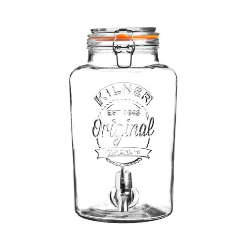 Kilner كيلنر بريميوم 5 لتر موزع مشروبات زجاجي بغطاء محكم مع صنبور للبيرة، ماء الديتوكس، العصير، الكوكتيلات، البيرة، إبريق الماء | خالي من BPA، شفاف، قابل لإعادة الاستخدام - Image 1