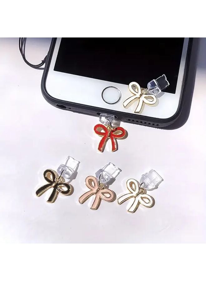 White Minimalist Bow Shaped Dust Plug For Type C Charging Interface With Lanyard - Image 1