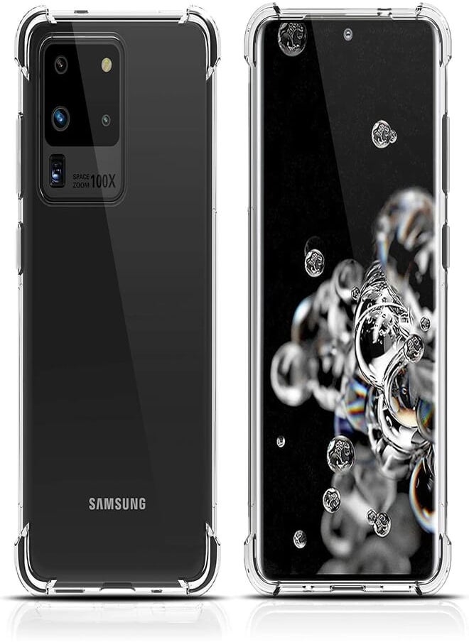 (Samsung Galaxy S20 Ultra) Transparent Silicone Soft TPU Bumper Case Reinforced Corner Full Camera Protection