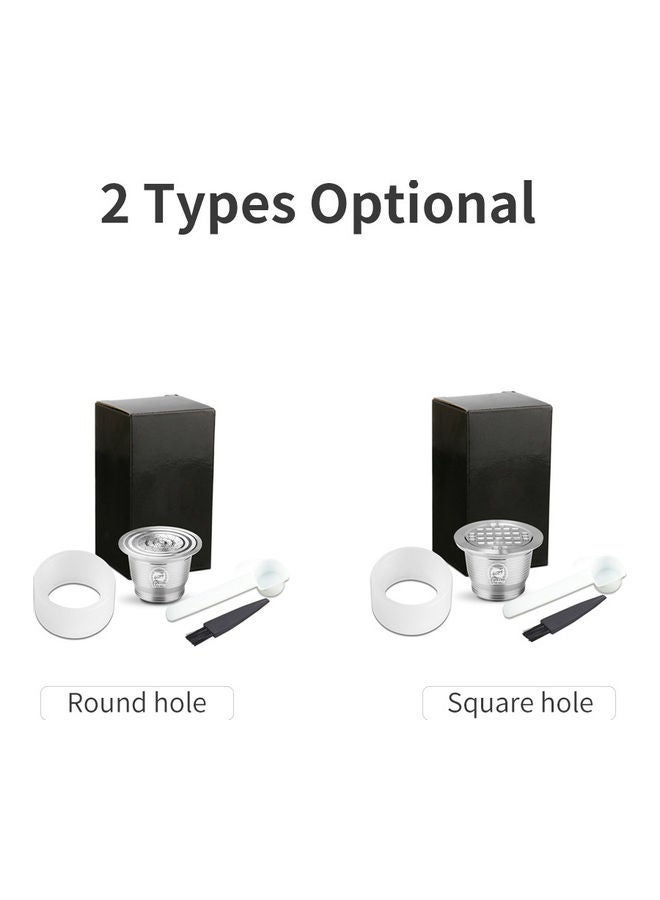 NIBEMINENT Compatible With Nespresso Stainless Steel Reusable Refillable Coffee Capsule Cup Filter with Brush Spoon Powder Press Ring Silver 11*5.5*5.5cm - Image 2