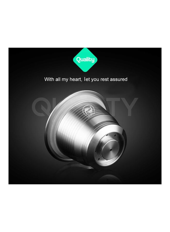 NIBEMINENT Compatible With Nespresso Stainless Steel Reusable Refillable Coffee Capsule Cup Filter with Brush Spoon Powder Press Ring Silver 11*5.5*5.5cm - Image 5