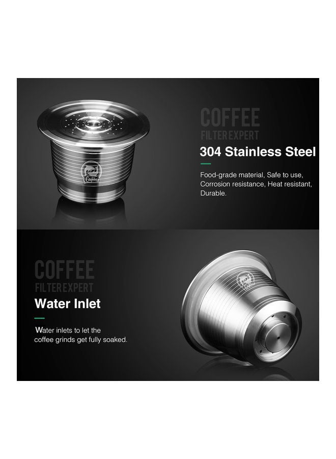 NIBEMINENT Compatible With Nespresso Stainless Steel Reusable Refillable Coffee Capsule Cup Filter with Brush Spoon Powder Press Ring Silver 11*5.5*5.5cm - Image 3