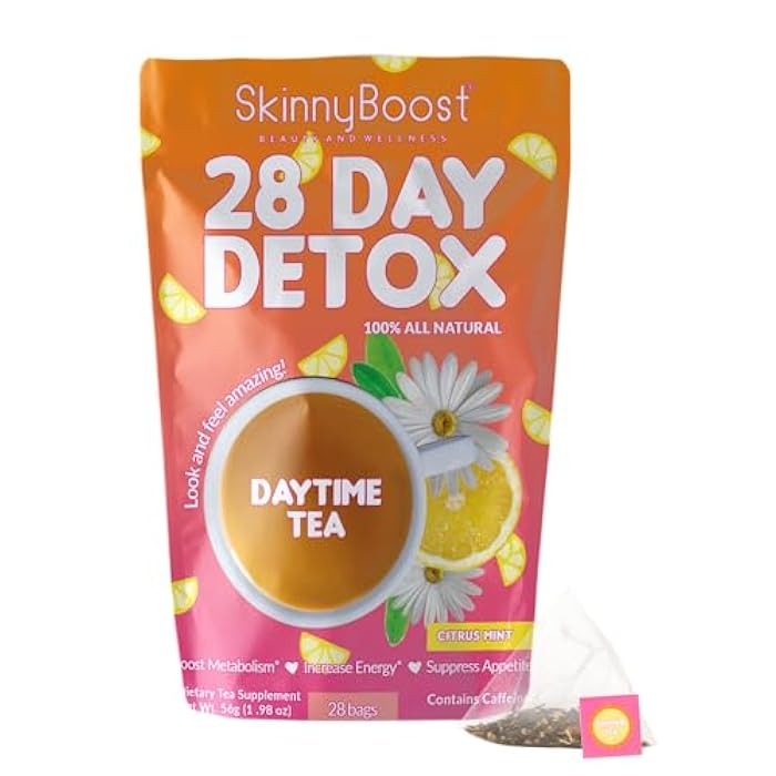 SkinnyBoost 28 Day Detox Daytime Tea - CITRUS MINT (28 Tea Bags) Supports Metabolism Boost, Detox, All Natural, Non GMO, Vegan, Keto Friendly - Image 1