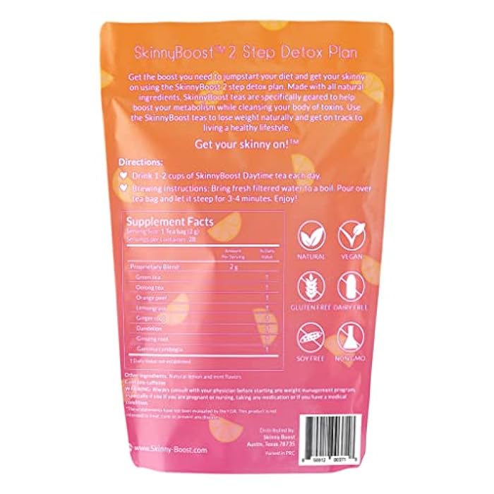SkinnyBoost 28 Day Detox Daytime Tea - CITRUS MINT (28 Tea Bags) Supports Metabolism Boost, Detox, All Natural, Non GMO, Vegan, Keto Friendly - Image 2