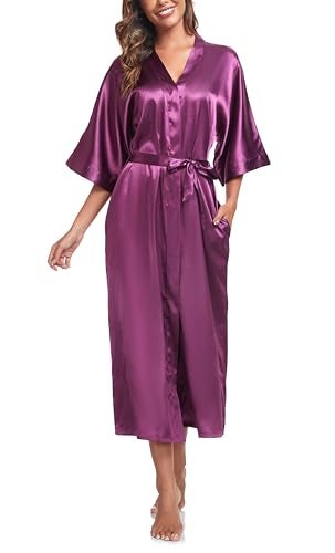 sunshinemall Women's Bridal Party Long Satin Bathrobe Kimono Nightgown Wedding Day Long Dress Gown - Image 4