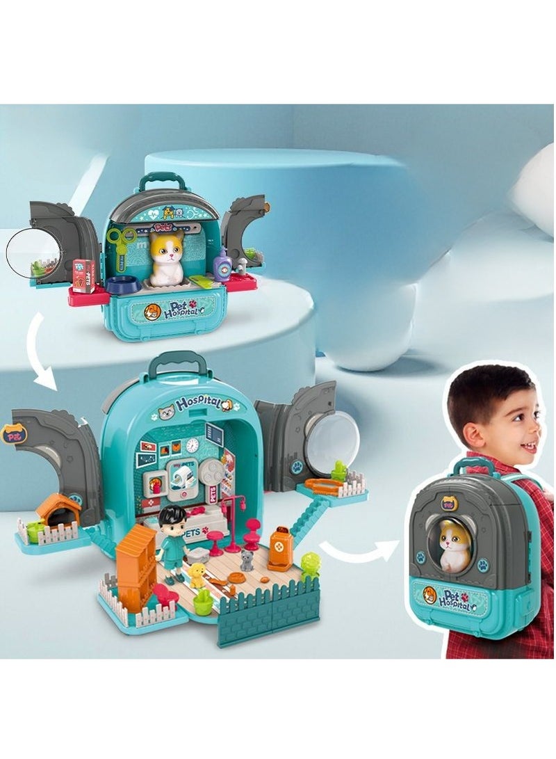 Male and female backpack role-playing family toys, pets, makeup, kitchen toys