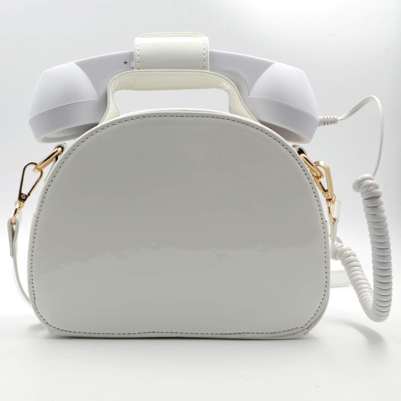 QiMing Retro dial telephone Crossbody Shoulder Bag,Pu Movable microphone Purse for Women(White) - Image 5