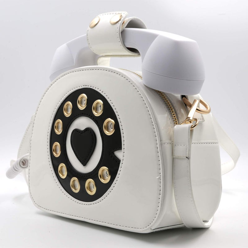 QiMing Retro dial telephone Crossbody Shoulder Bag,Pu Movable microphone Purse for Women(White) - Image 3