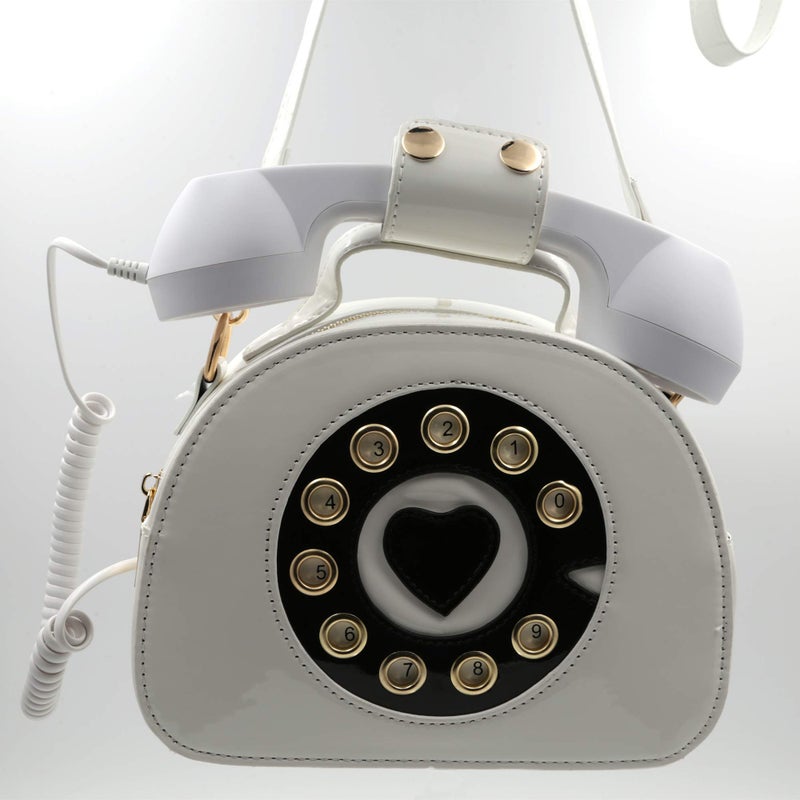 QiMing Retro dial telephone Crossbody Shoulder Bag,Pu Movable microphone Purse for Women(White) - Image 2