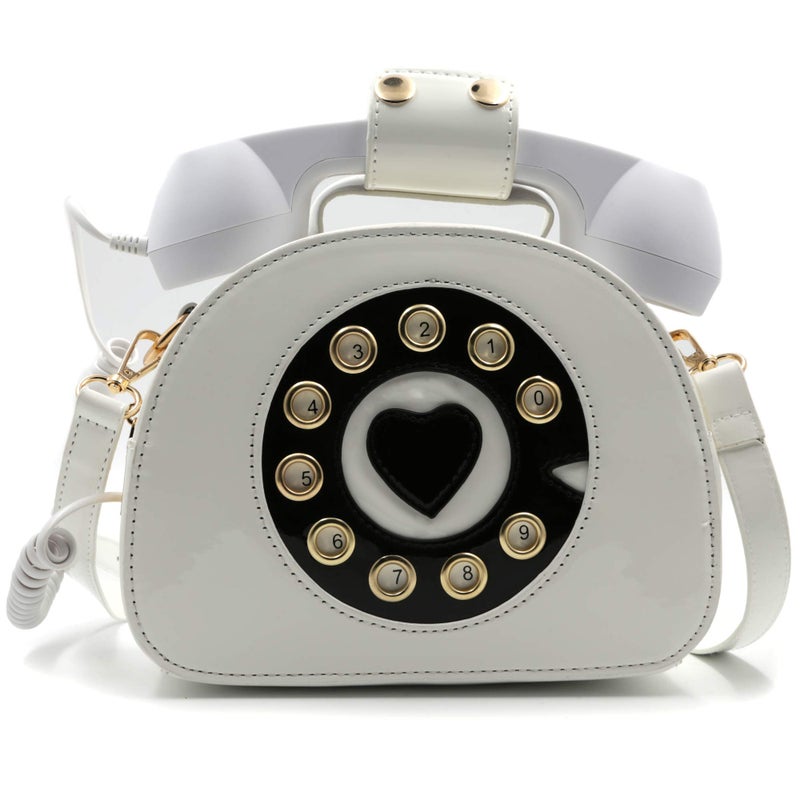 QiMing Retro dial telephone Crossbody Shoulder Bag,Pu Movable microphone Purse for Women(White) - Image 1