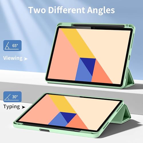 TGK Rotating Case for Samsung Galaxy Tab S9 11 inch/Galaxy Tab S9 FE 10.9 inch with Pencil Holder Trifold Stand Cover Clear Back (Mint Green) - Image 3