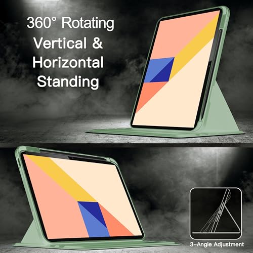 TGK Rotating Case for Samsung Galaxy Tab S9 11 inch/Galaxy Tab S9 FE 10.9 inch with Pencil Holder Trifold Stand Cover Clear Back (Mint Green) - Image 4