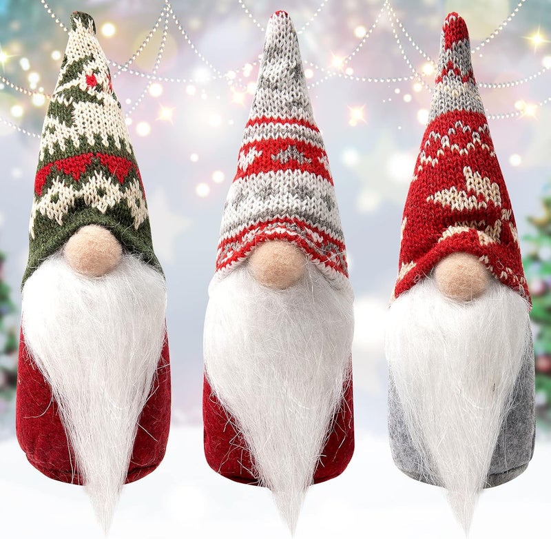 Apipi 3 Pcs Christmas Gnome Decorations - Mini Handmade Swedish Tomte Ornaments, Scandinavian Gnome Decor for Xmas Winter Home Table Decor Gifts - Image 1